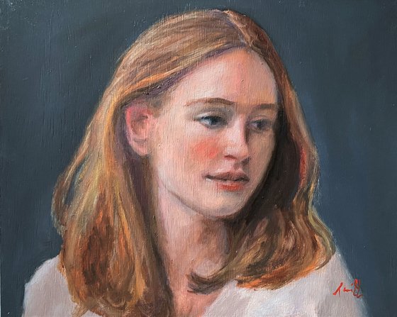 Portrait of a Girl; Framed & ready to hang home decor gift oil painting.