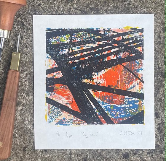 Dry dock - Abstract Linocut Print - Mini Linoprint