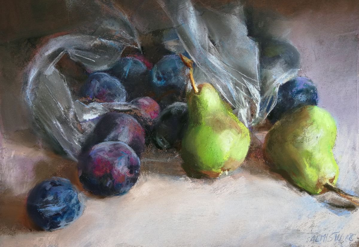 Photorealistic Still Life Pastel Drawing By Silja Salmistu, 11 X 7", Harvest Delight Iii, Original Artwork