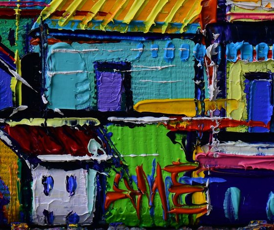 SAGRADA FAMILIA AT SUNSET BARCELONA ABSTRACT CITYSCAPE 177 textured impasto palette knife oil painting on 3D canvas Ana Maria Edulescu