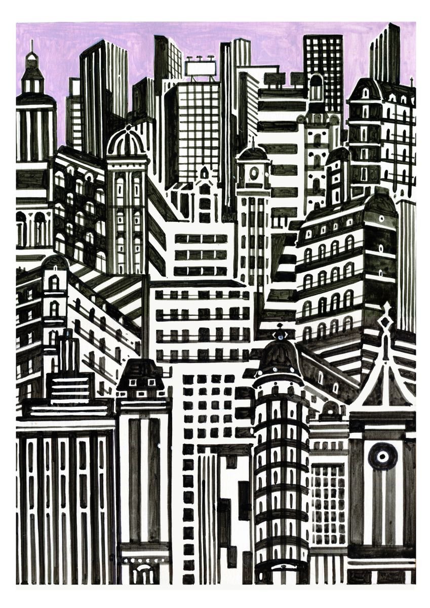 Urban And Pop Acrylic Painting , Buenos_Aires-Black And White-03 By Andre Baldet, 13 X 19, Artwork For Sale On Artfinder