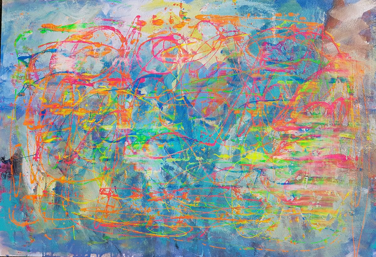 Abstract Painting By Els Driesen, 48 X 33, Heartbeat, Original Artwork