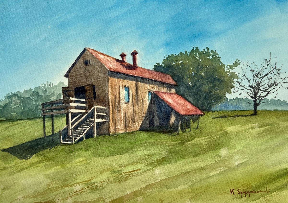 Impressionistic Landscape Watercolour By Krystyna Szczepanowski, 14 X 10", The Old Cotton Gin, Original Artwork