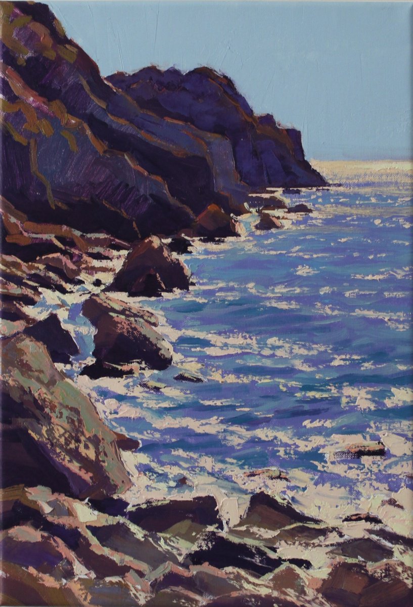 Impressionistic Landscape Oil Painting By Revaz Tcheishvili, 15 X 22", La Spiaggia Di Calamoresca, Original Artwork