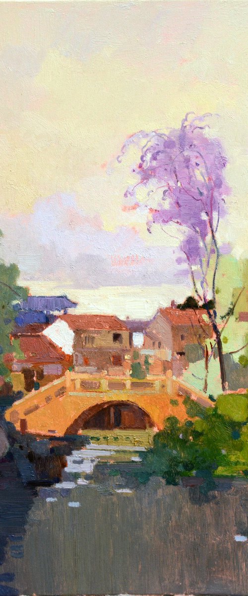 Landscape oil painting:Chinese town  099 by jianzhe chon