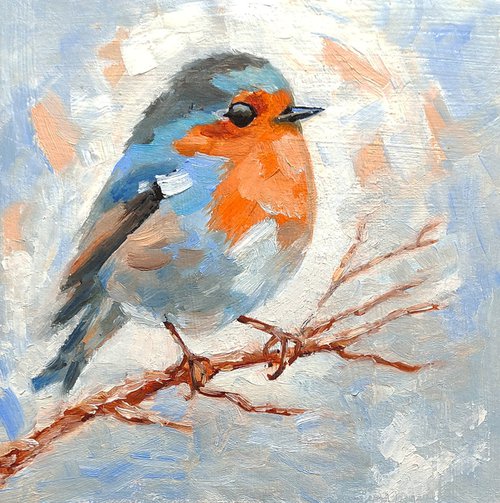 Robin Bird Painting Miniature Artwork by Yulia Berseneva