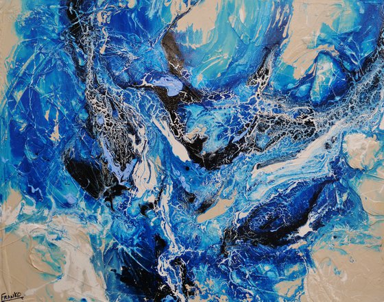 Oceanic Currents 140cm x 180cm Blue Cream Abstract Art