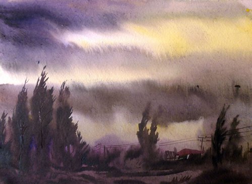 Storm & Rainy Day-Watercolor on Paper by Samiran Sarkar
