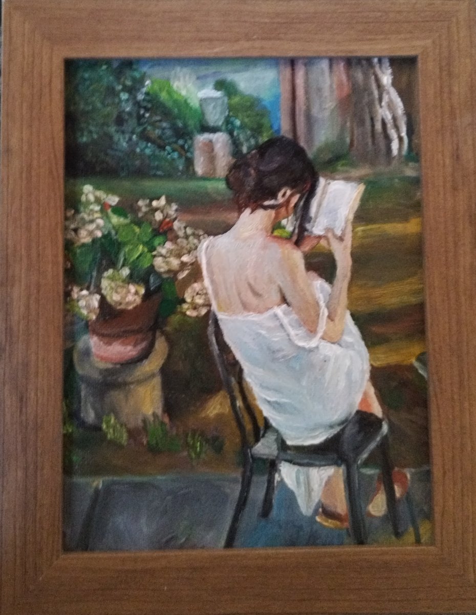 Portrait Oil Painting By Viktoria Deri, 7 X 9", Garden, Original Artwork