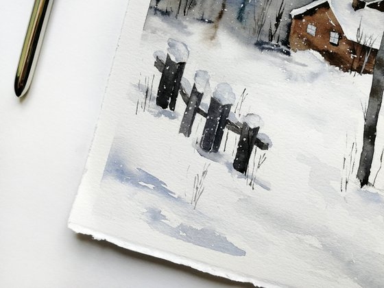 Winter farmhouse painting.