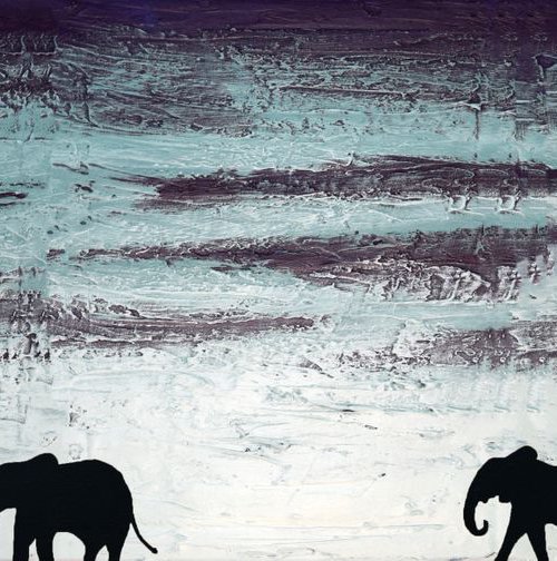elephant rapture original abstract landscape impasto africa animal painting art canvas - 120 x 50 cm by Stuart Wright