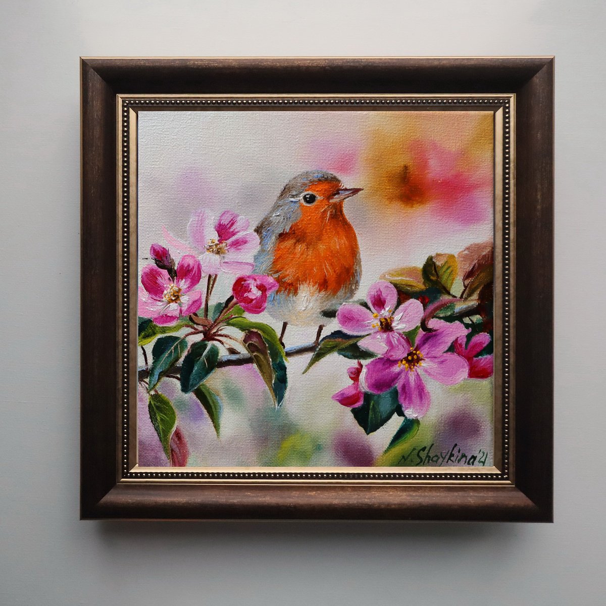 Photorealistic Animal Oil Painting By Natalia Shaykina, 10 X 10", Robin, Original Artwork