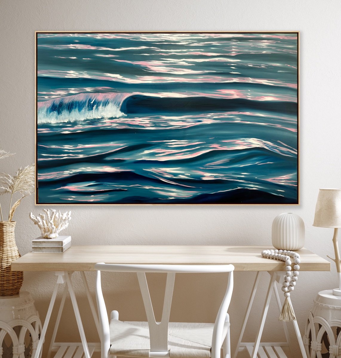 Surrealistic Landscape Oil Painting By Alanah Jarvis, 59 X 40, The Ocean Is My Potion, Original Artwork