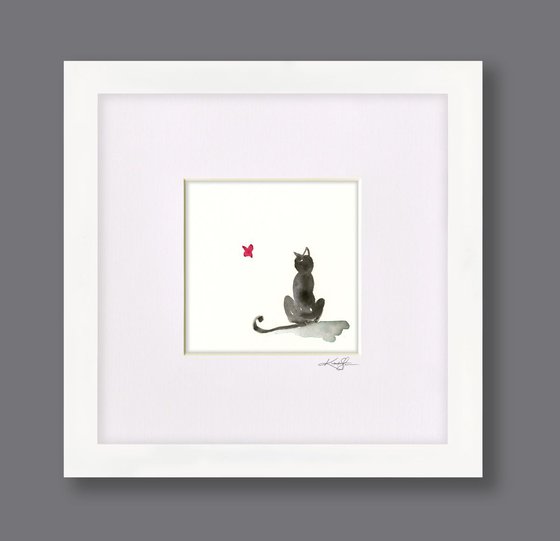 I Love Cats 6 - Cat And Butterfly Minimalist Watercolor by Kathy Morton Stanion