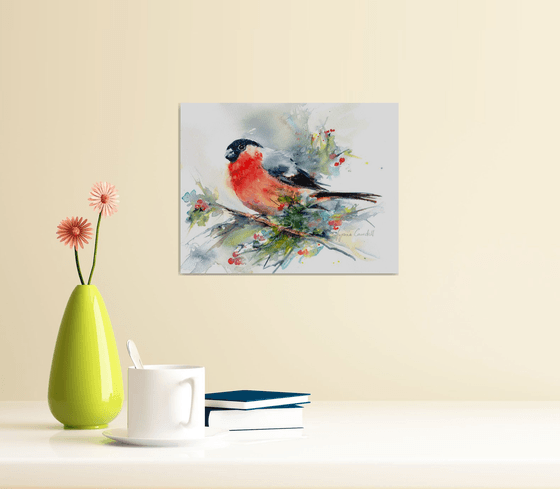 Bullfinch painting, Original bird painting, Watercolour