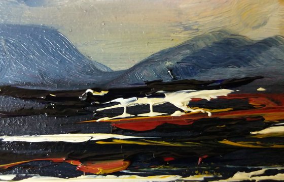 West Coast Study- 2017/2 View to Rum- Scottish Isles - Small Framed Oil Painting 14 x 9.7cm (5.5 x 3.81 Inches)