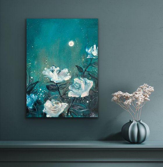 Moon Roses In Teal