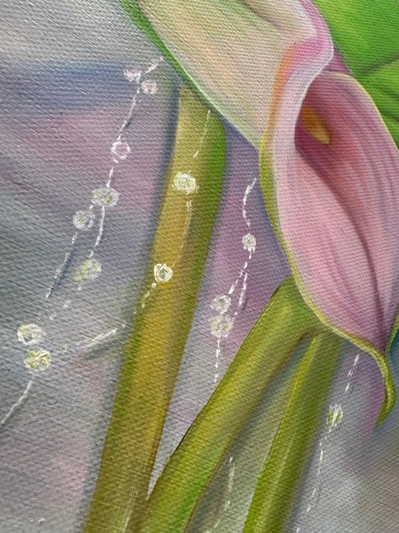 With calla lilies