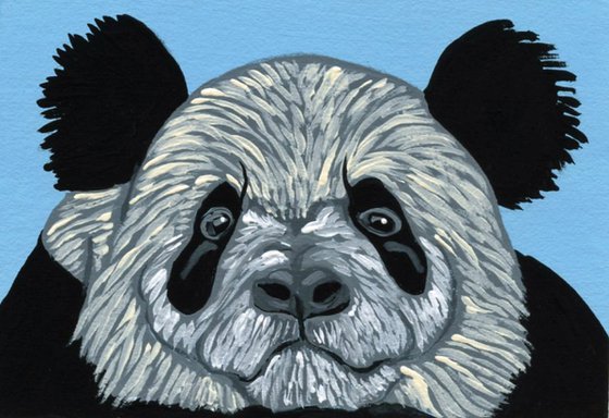 ACEO ATC Original Miniature Painting Panda Bear Wildlife Art-Carla Smale