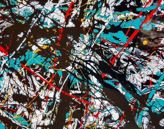 Abstract expressionism JACKSON POLLOCK style enamel on Unstretched Canvas.