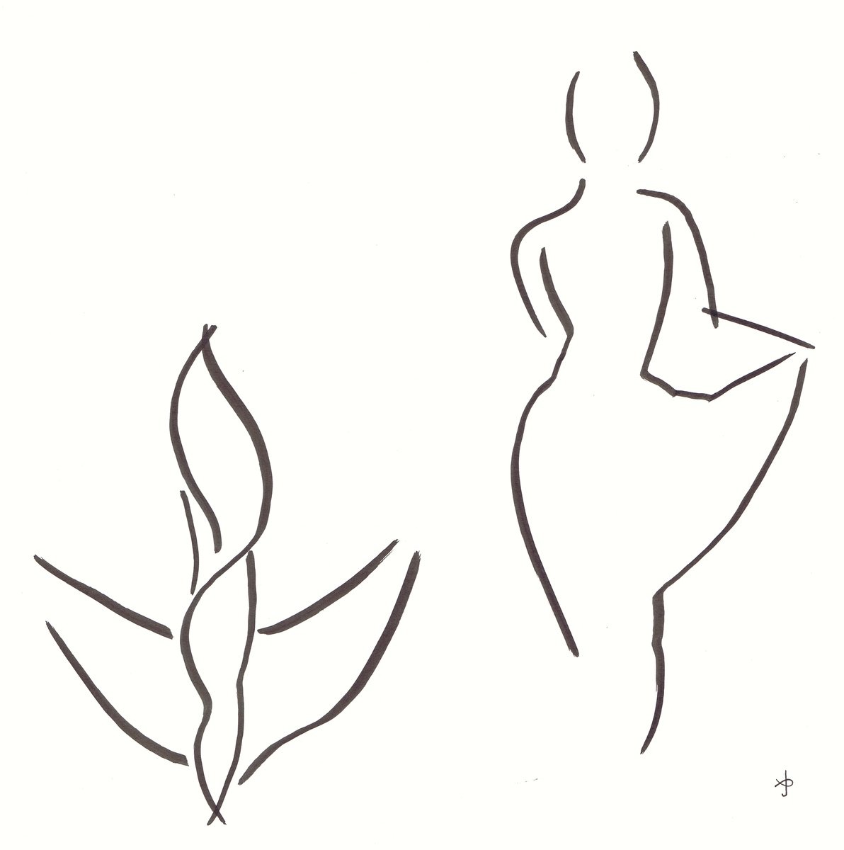 Expressive Botanical Ink Drawing By David Jones, 12 X 12, Together #002, Original Artwork