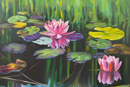 Colorful pond Water lilies 72.7 cm/50 cm by Guzel Min