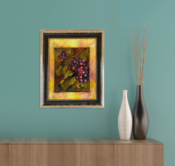 Grapes on the Vine Realistic oil painting 11x14 fully framed