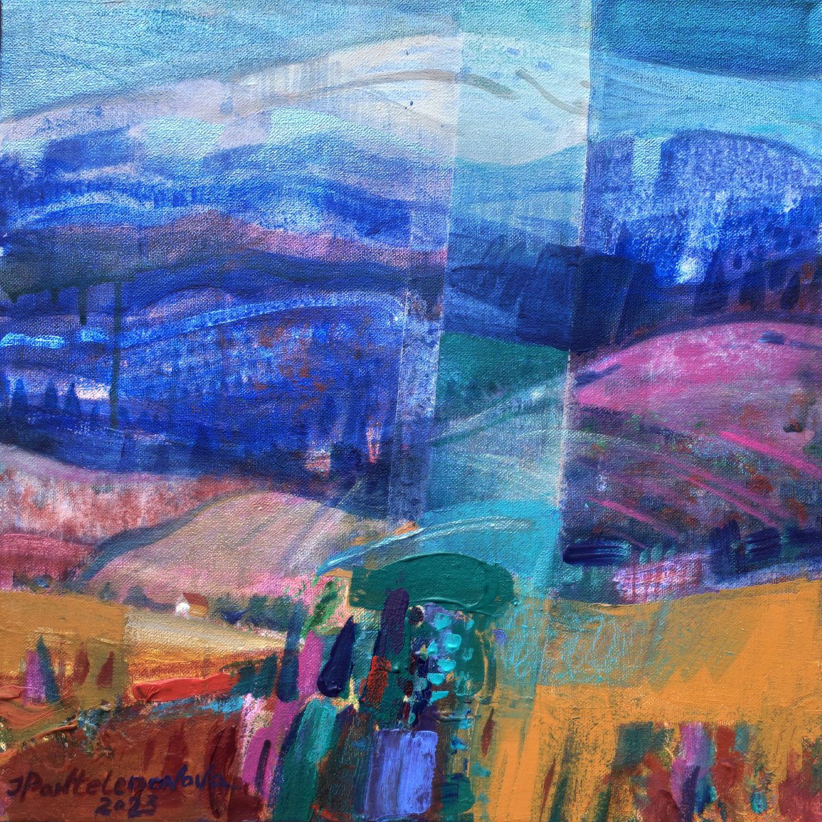 Impressionistic Landscape Acrylic Painting By Inna Pantelemonova, 16 X 16, The Warmth Of The Earth, Original Artwork