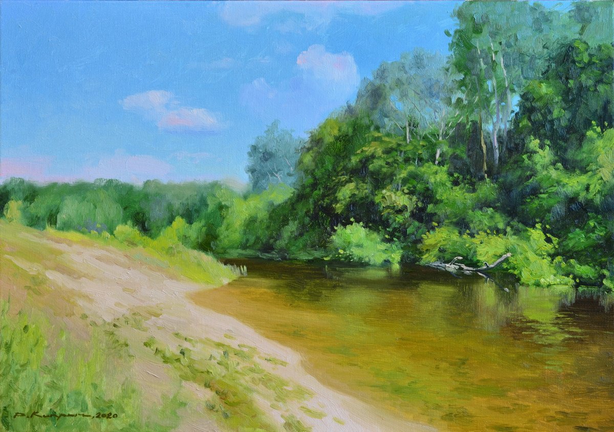 Impressionistic Landscape Oil Painting By Ruslan Kiprych, 20 X 14", Wild Beach, Original Artwork