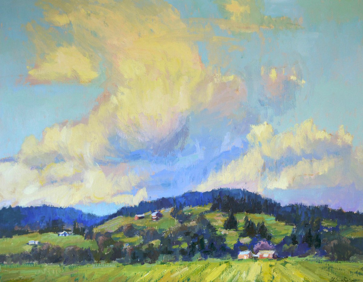 Impressionistic Landscape Oil Painting By Kristina Sellers, 32 X 26", Lofty Heights, Original Artwork
