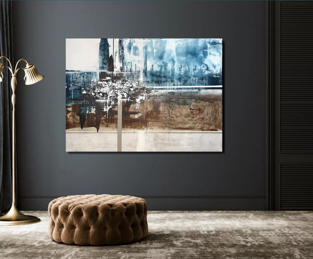 Geometric Abstract Acrylic Painting By Tatiana Malinovscaia, 55 X 39", Structured Tide, Original Artwork