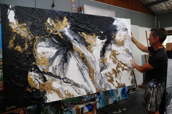 Gold and Pepper 200cm x 120cm Black Gold Textured Abstract Art