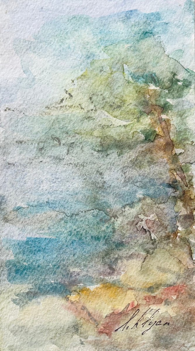 Impressionistic Landscape Watercolour By Elena Klyan, 4 X 8, Landscape Menton 2024, Original Artwork