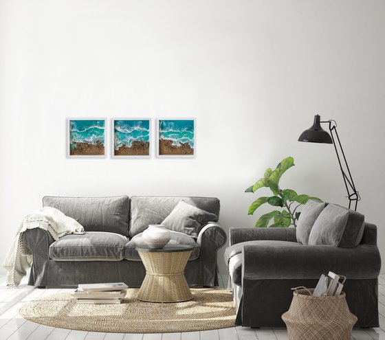 Triptych - three oceans - set of 3 original artwork, framed, ready to hang