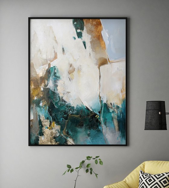 "Cyclone 2" Emerald green golg abstract art