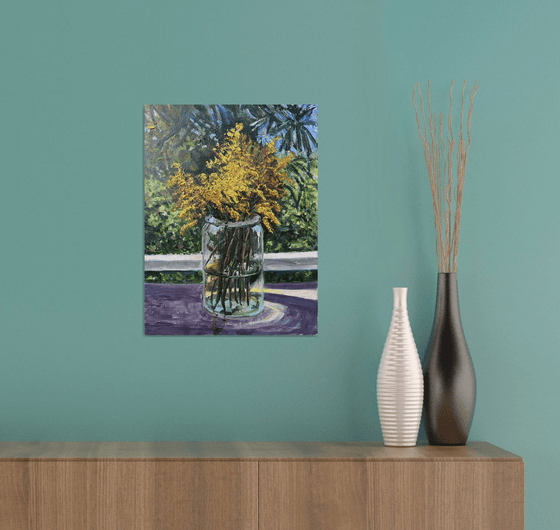 Yellow Flowers in a Glass Jar