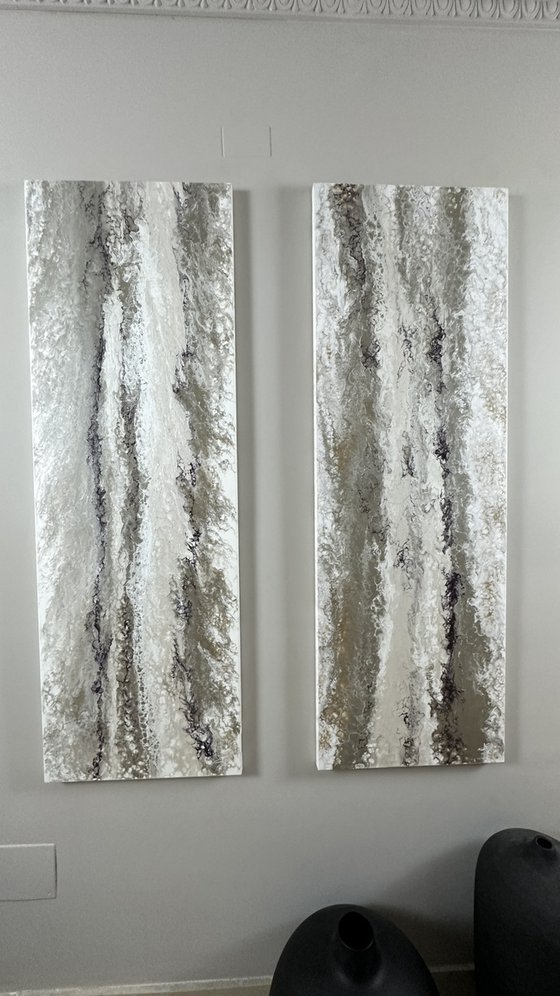 "Lithic Drift" — Ink Pearl Silver Abstract