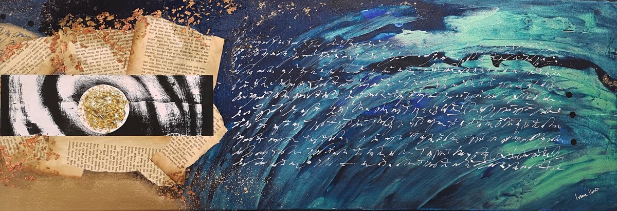 Abstract Painting By Ivana Urso, 35 X 12, In The Sign Of Blue I, Original Artwork