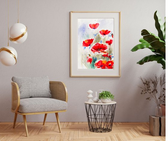 Poppies Painting Floral Original Art Watercolor