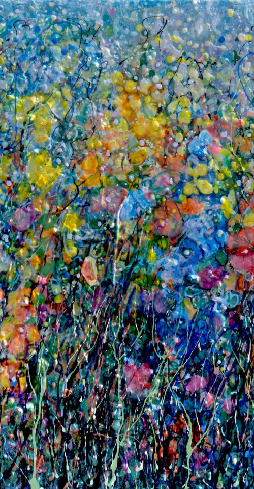 Whimsical Bloom -  Original Painting on Canvas influenced by Jackson Pollock's Style by Lena Owens at OLena Art