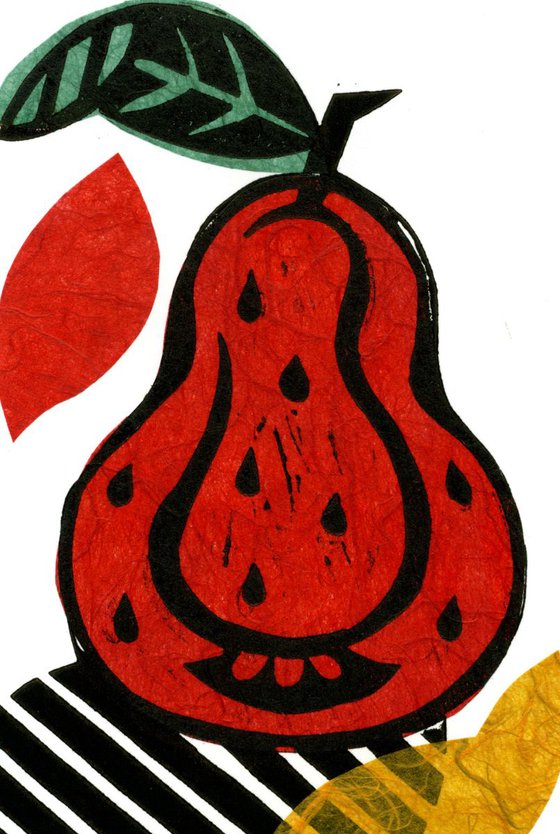 Pear Pop Linocut Print & Chine-collé 9 of 10 (pear design 2)