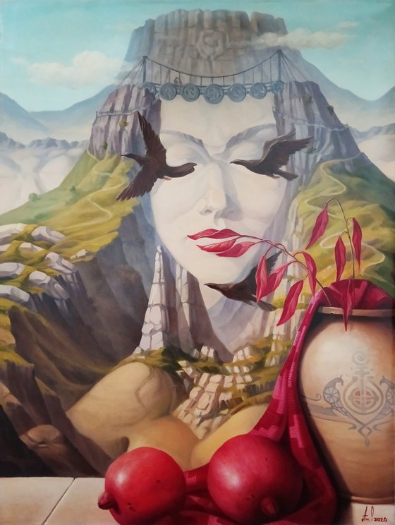 The queen of the mountains  60x80cm, oil painting, surrealistic artwork