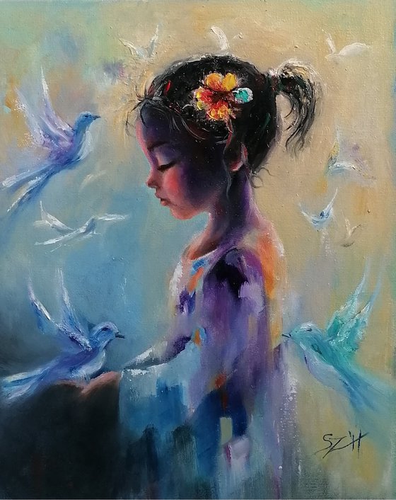 Girl with Doves