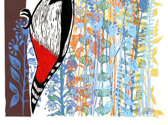 Woodpecker and Flowers
