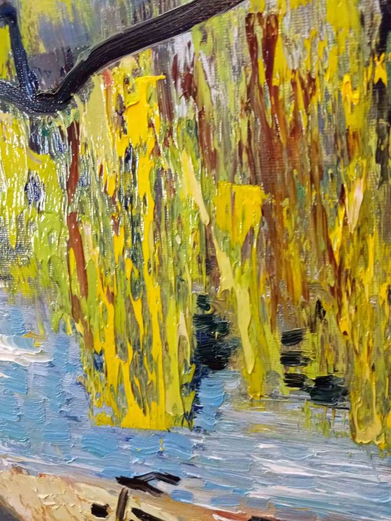 Impressionist Summer Landscape, Willow Tree in a Park Oil Painting, Original Wall Art, Gestural Oil Painting in a Loose Style, Park Scenery in Summertime