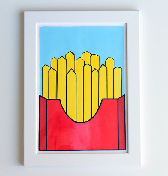 French Fries Pop Art Painting On A4 Paper