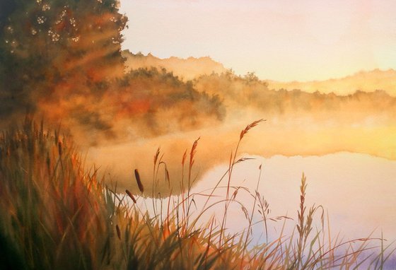 A Misty Sunrise on the Lake – Landscape - Mist - Morning Fog - Countryside