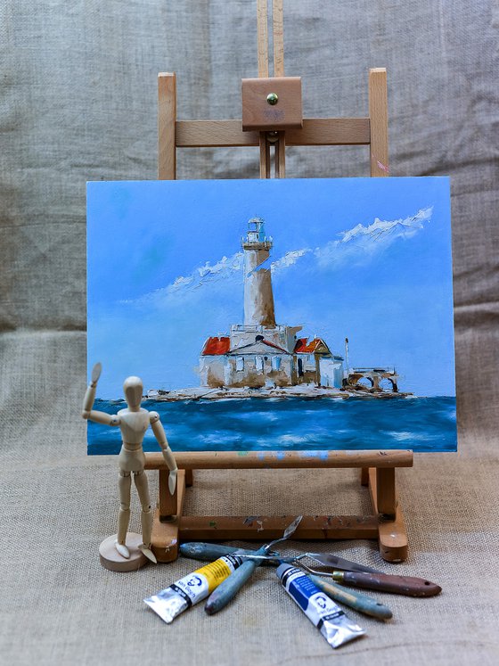 Porer lighthouse in Croatia. Croatian coast. Adriatic sea
