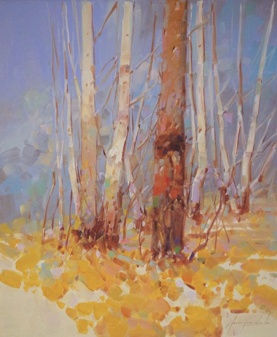 Landscape Birches Original oil painting One of a kind Signed with Certificate of Authenticity