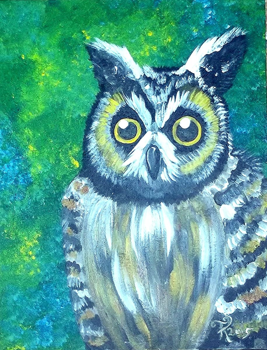 Owl with Green by Terri Kelleher